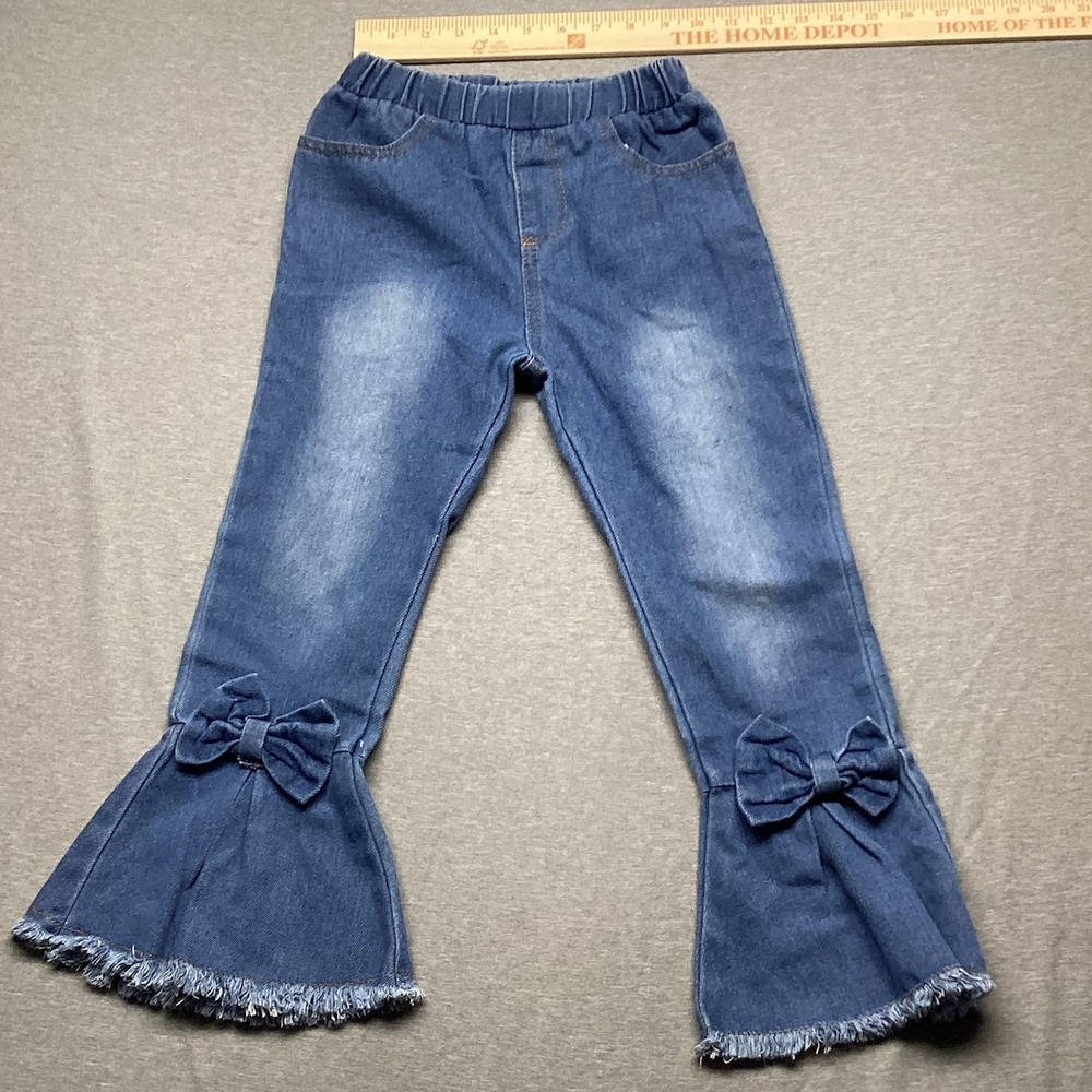 Toddler Girls Denim Flair Leg Hell Bottom Pants Size 5/6Y Bows
